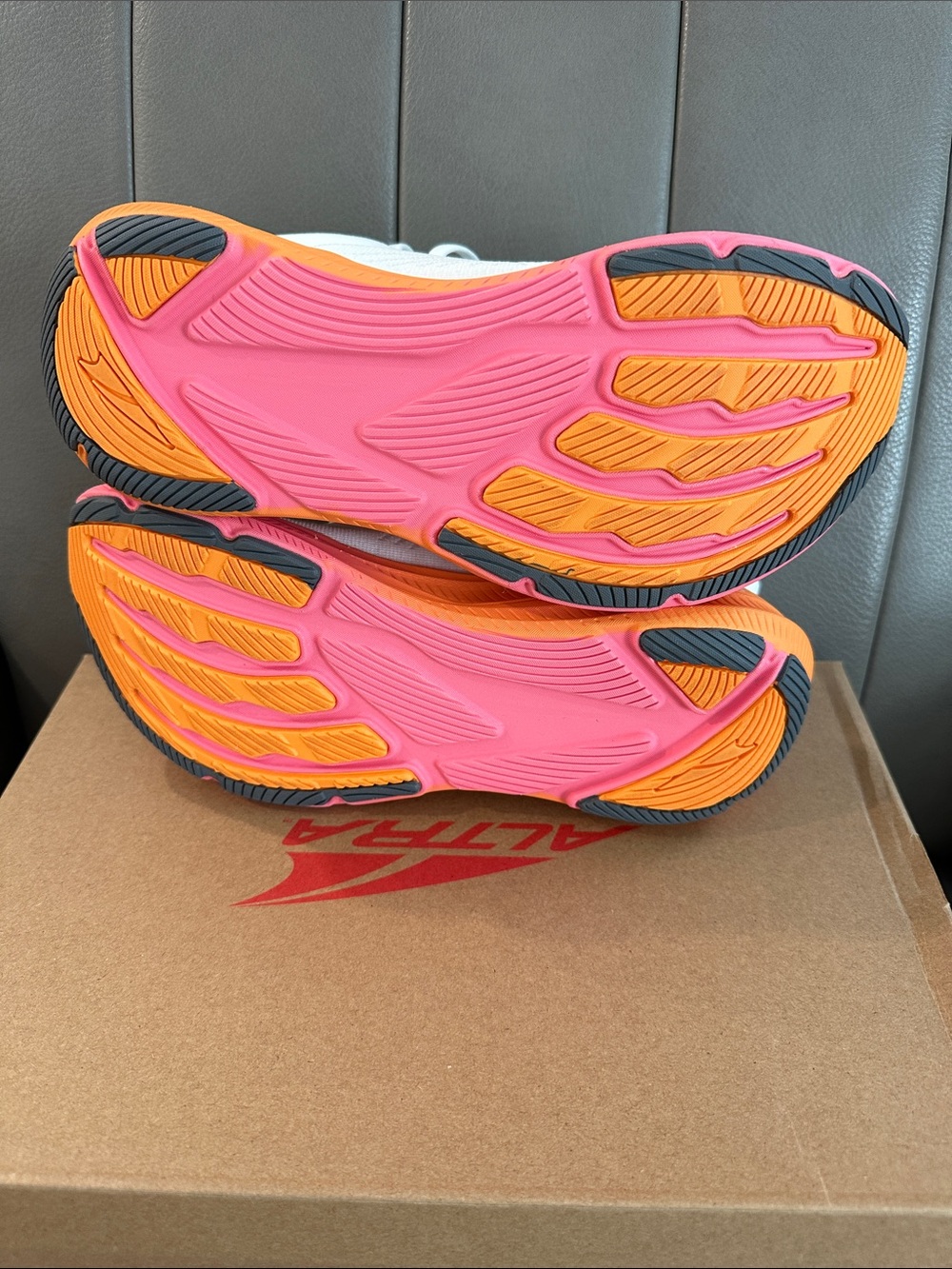Altra White Running Shoes with Orange and Pink Gradient Sole - Picture 12 of 14